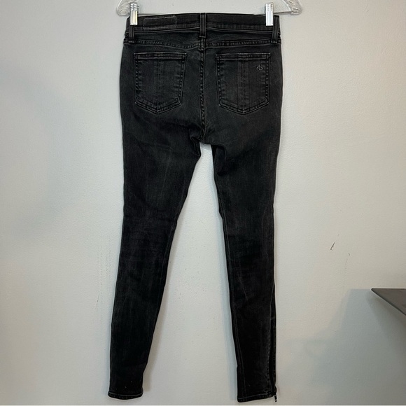 Rag & Bone Women's 26 Mid Rise Skinny Distressed Moto Jeans Black Side Zipper - Picture 9 of 10